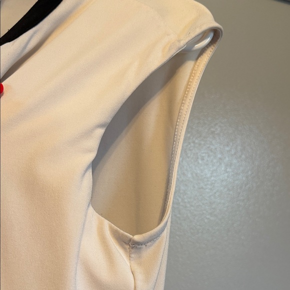 Calvin Klein Faux Black Leather V Neck Beige Blouse - Picture 6 of 12